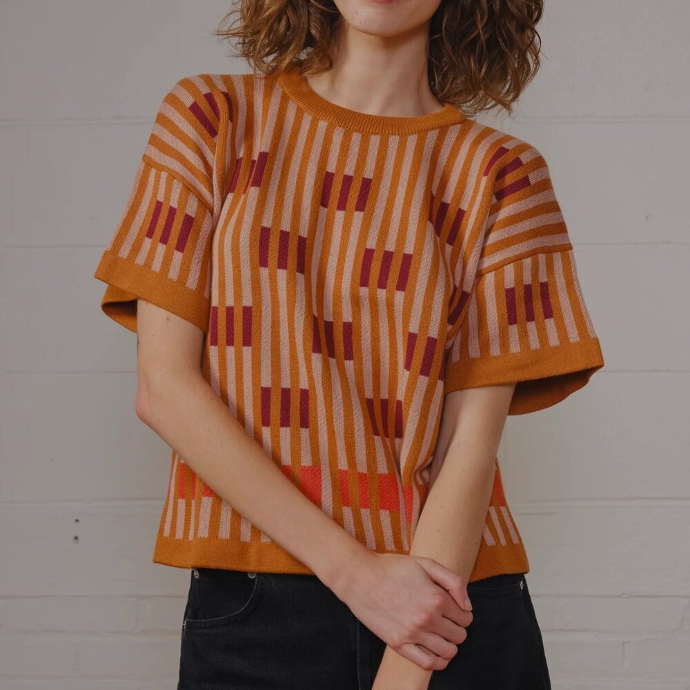 Bauhaus Short Sleeve Sweater Tee in Rescued Pima Cotton